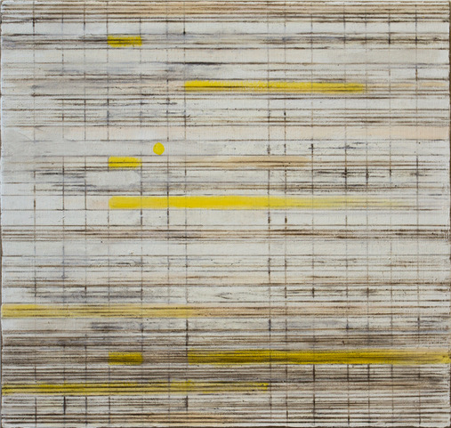 Kompromat No. 2 19x20” oil and charcoal made from “Art of the Deal,” Playboy magazines and artist’s urine, on linen Burn Rate